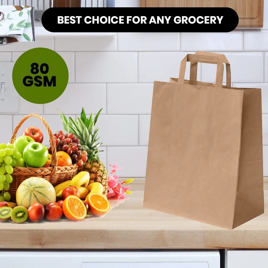 3-Large Brown Handle Carrier Bag