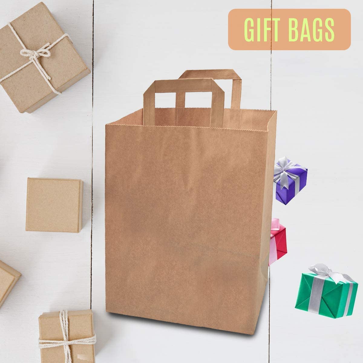 2-Medium Brown Handle Carrier Bag