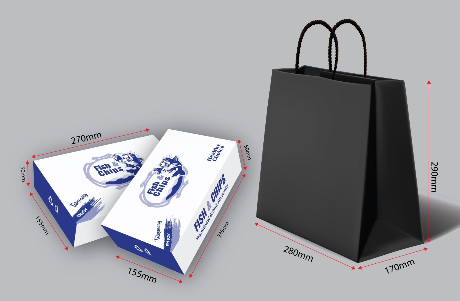 Black Bag Twisted with Small Fish and Chips Box